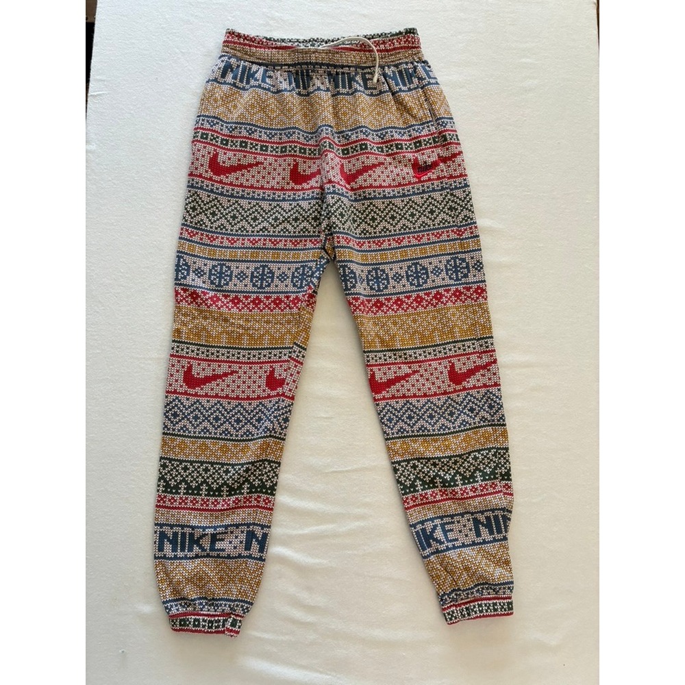 S Nike Fair Isle Holiday Fleece Joggers Swoosh Festive Sportswear Ugly Sweater